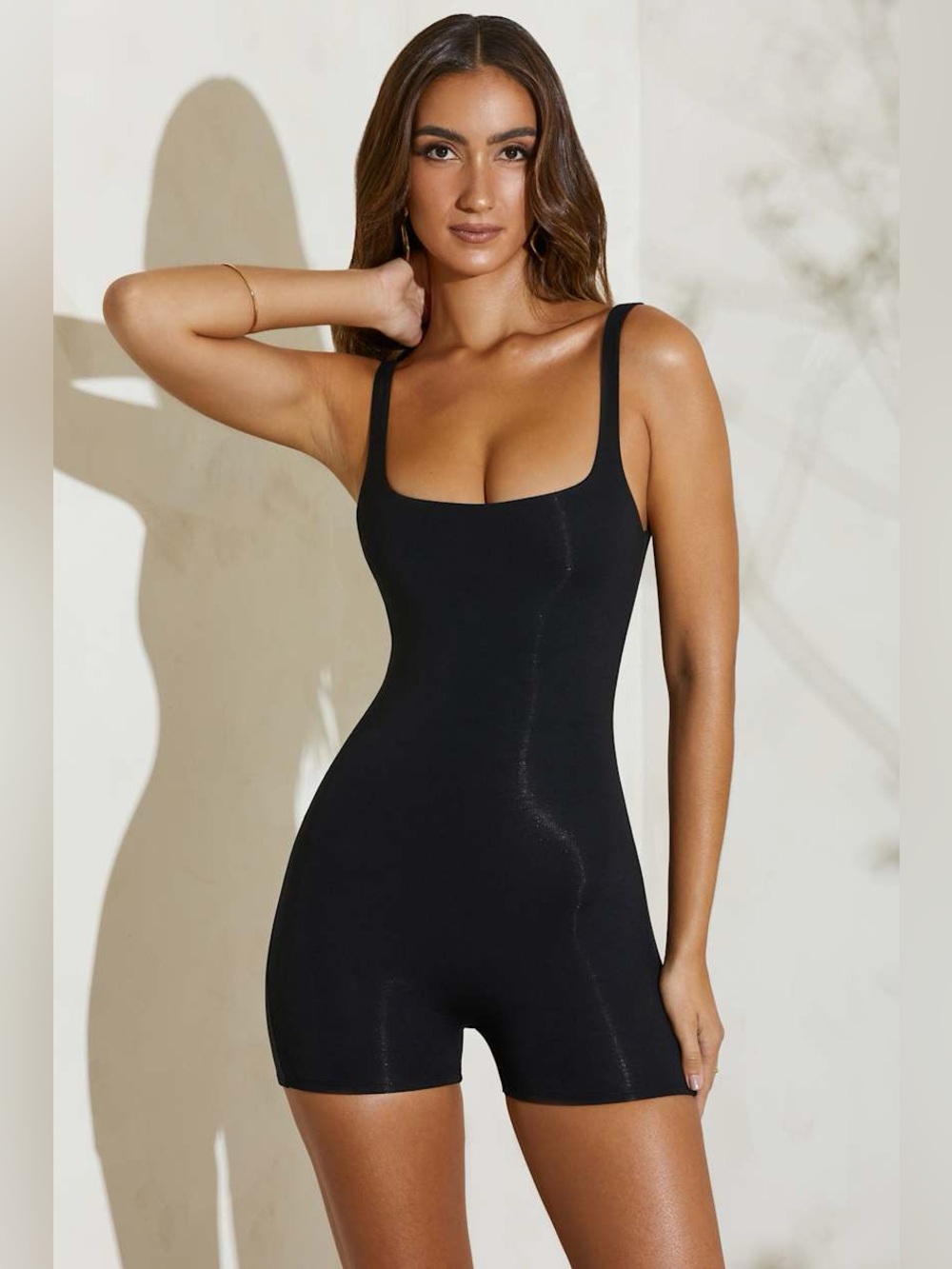 Oh Polly - Modal Square-Neck Mini Unitard in Black